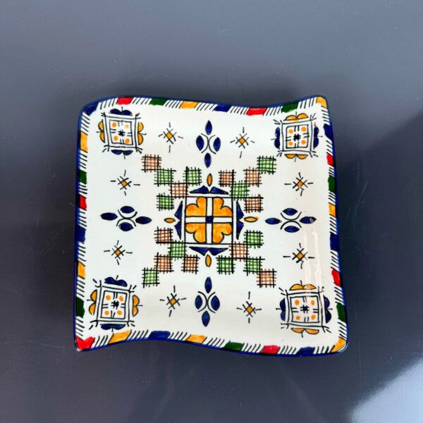 Handcrafted Moroccan Ceramic Plate - Square with Geometric Motifs