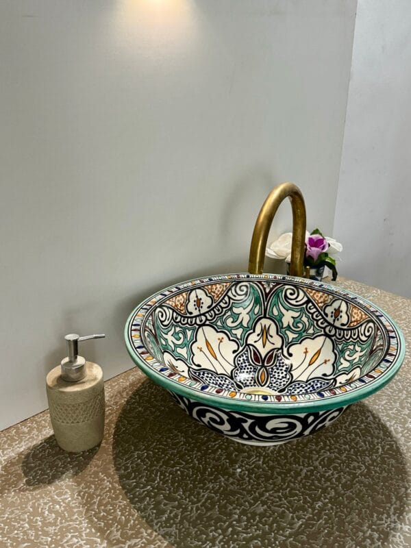 Handcrafted Moroccan Ceramic Sink - Floral Design - Image 2