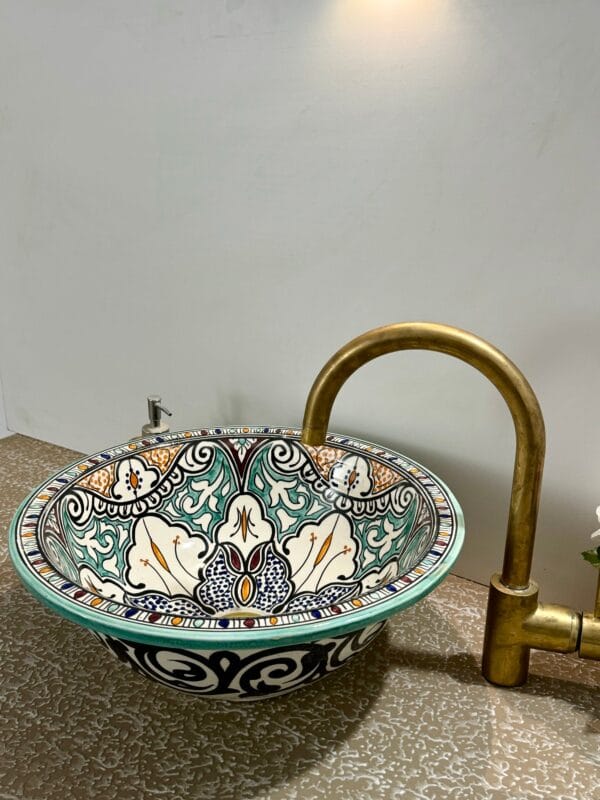 Handcrafted Moroccan Ceramic Sink - Floral Design - Image 5