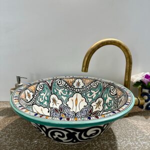 Handcrafted Moroccan Ceramic Sink - Floral Design