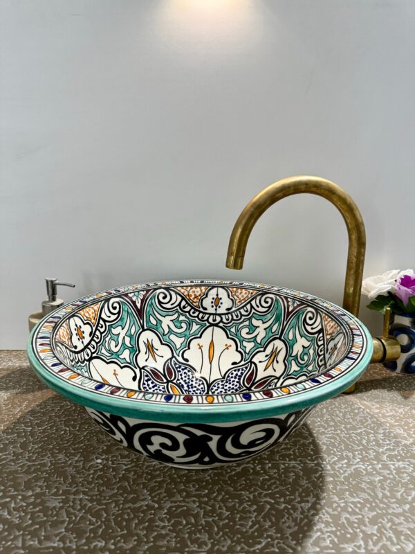 Handcrafted Moroccan Ceramic Sink - Floral Design - Image 3