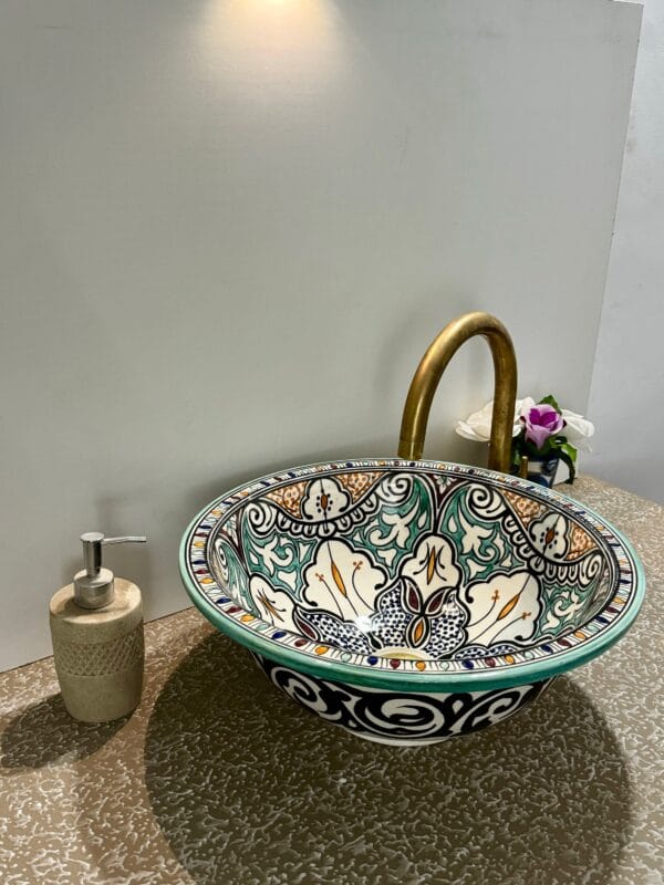 Handcrafted Moroccan Ceramic Sink - Floral Design