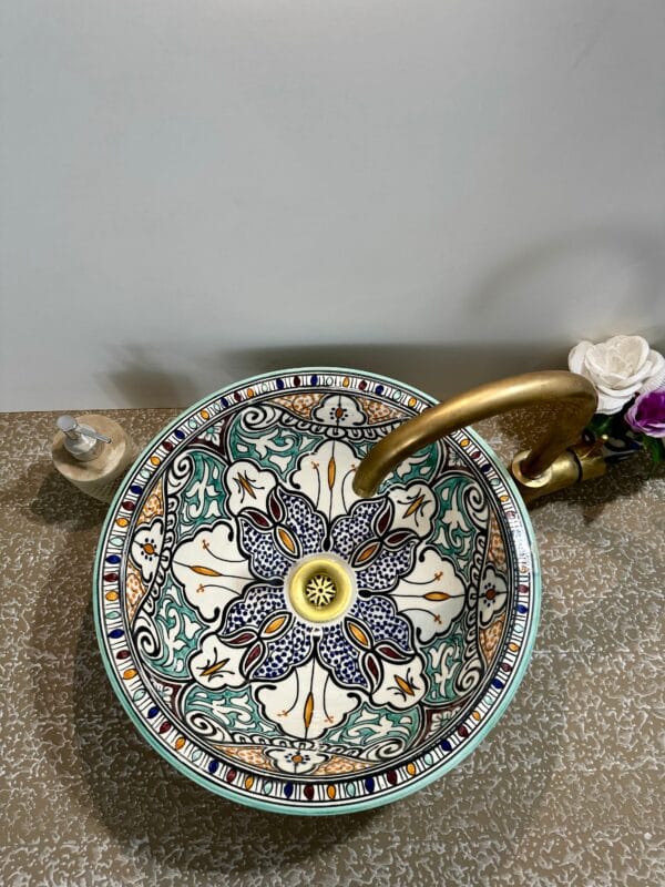 Handcrafted Moroccan Ceramic Sink - Floral Design - Image 6