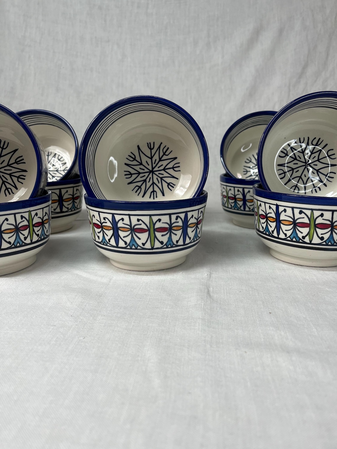 Beautiful soup bowl made of Moroccan ceramic Fes, white clay, 13 cm (handmade)