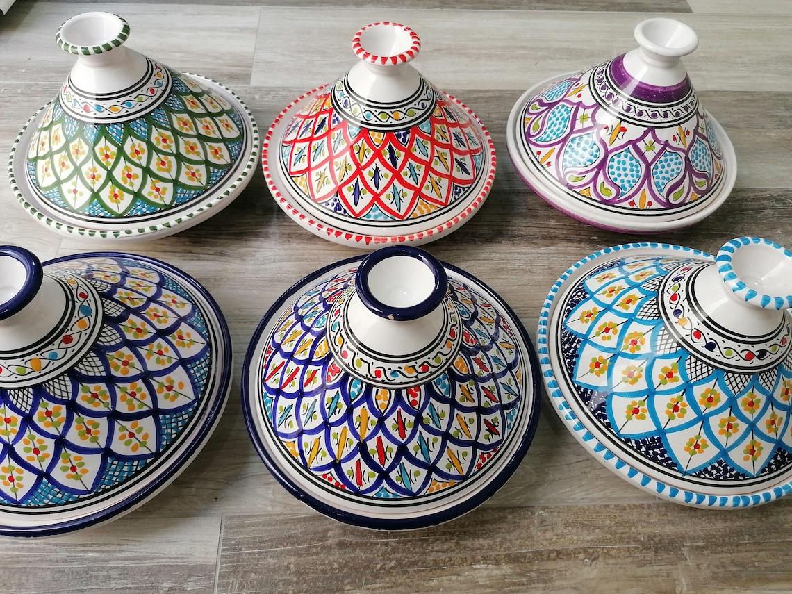 Bellissime Tajine grandi cm 27 decorate Marocchine Tunisine Handpainted Ceramic Tajine: Large Moroccan Cooking Pot + 1 regalo a sorpresa!