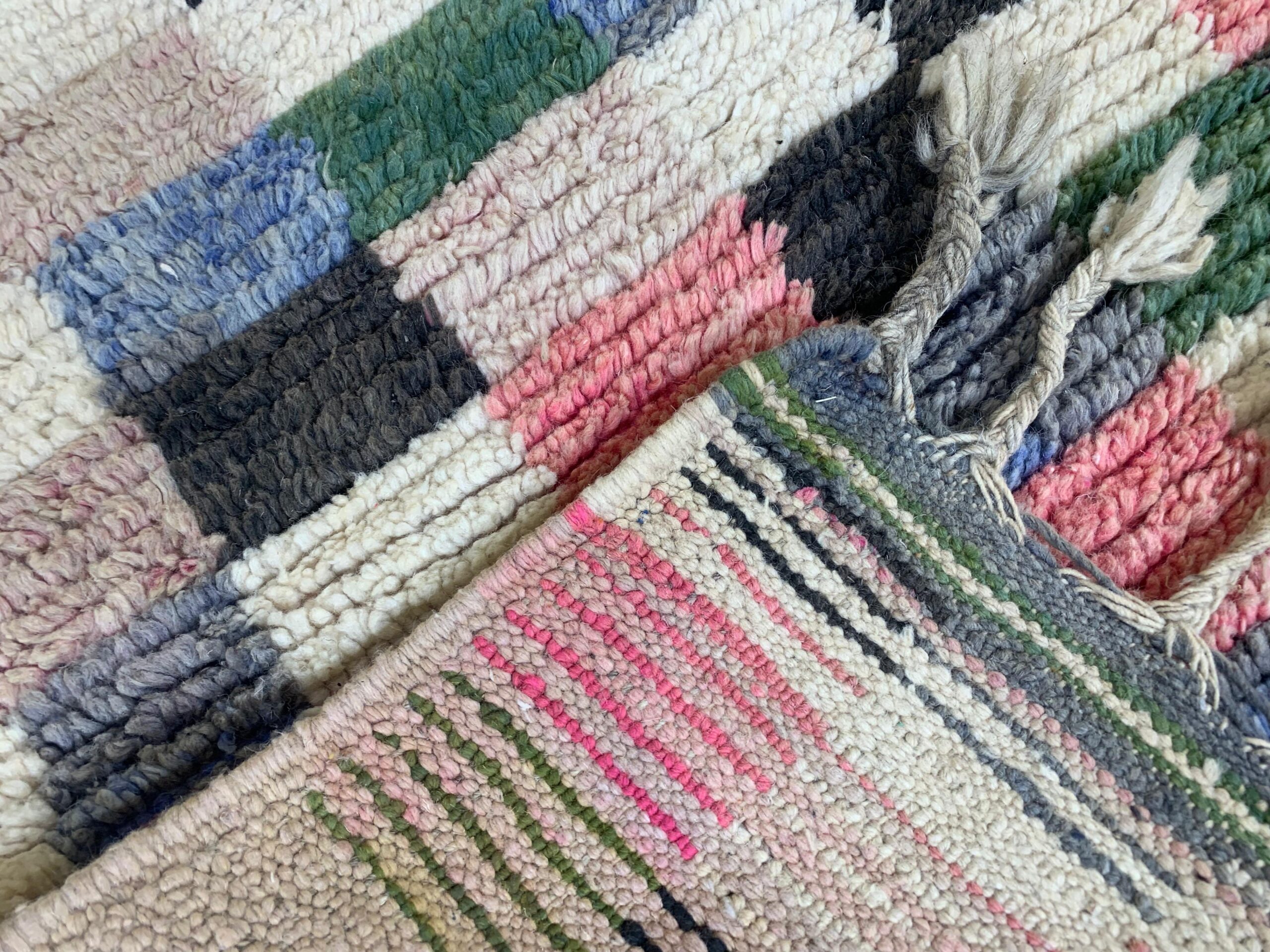 Handwoven Multicolor Striped Textured Rug with Tassels