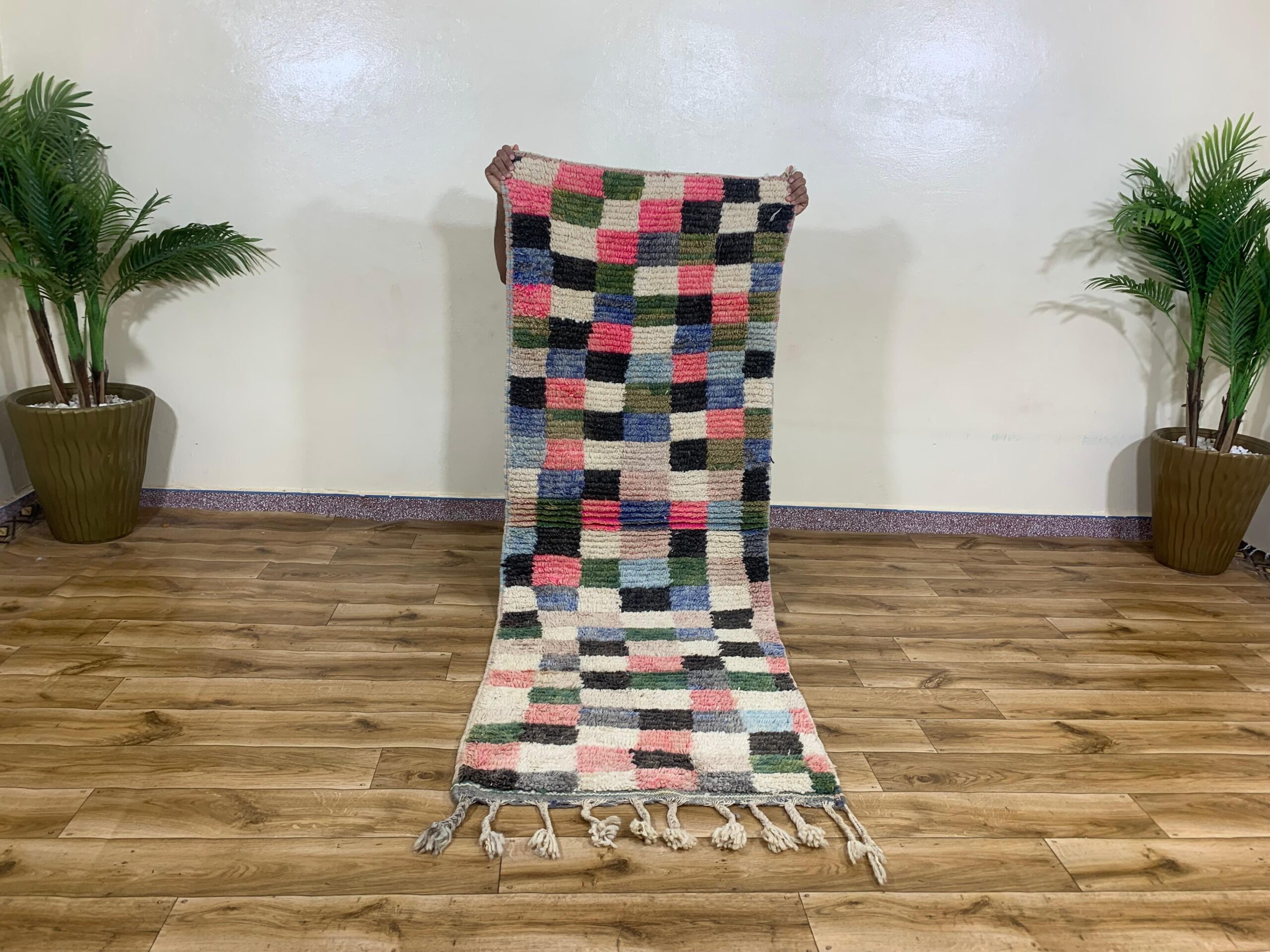 Handwoven Multicolor Striped Textured Rug with Tassels - Image 2