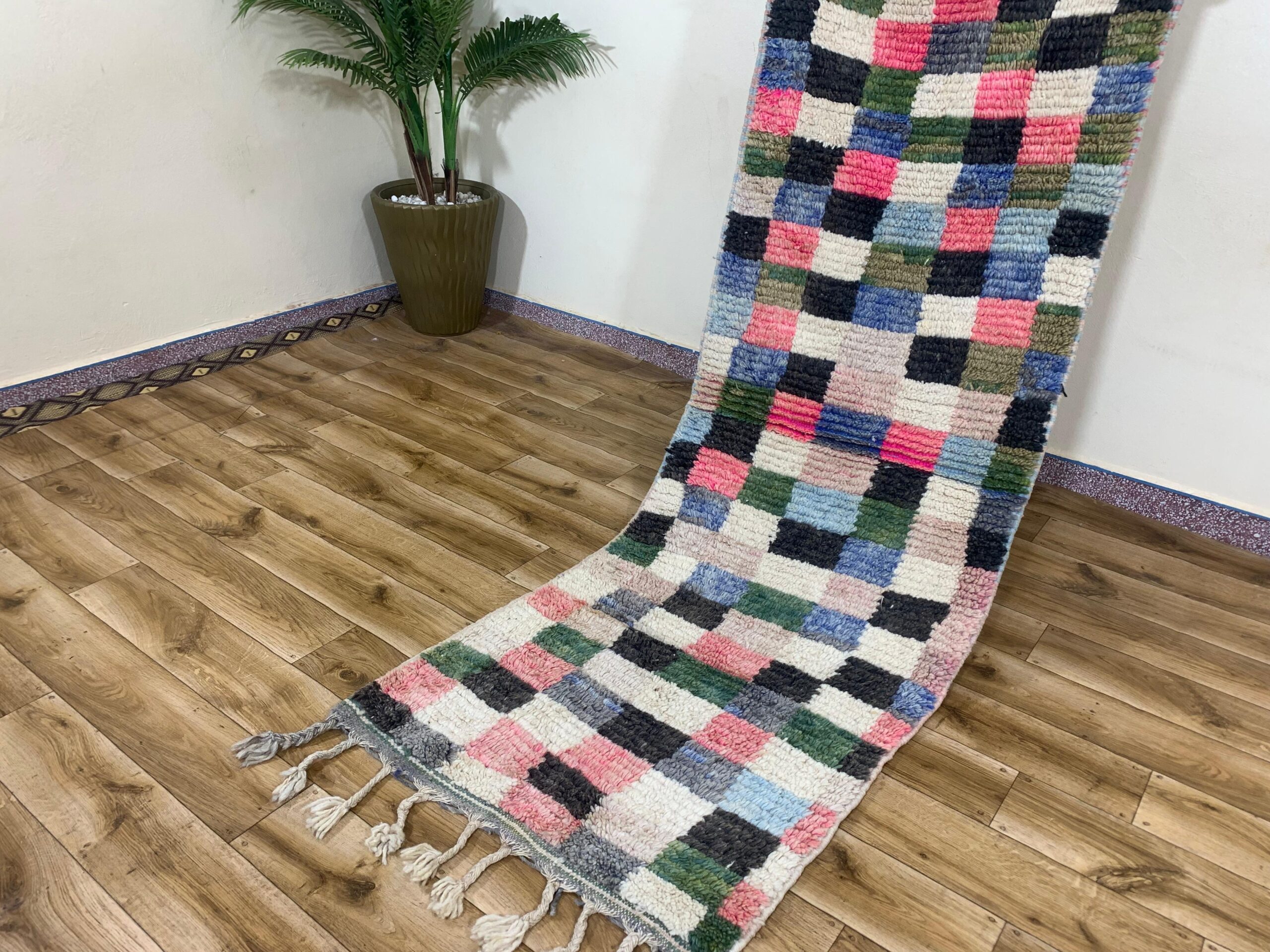 Handwoven Multicolor Striped Textured Rug with Tassels - Image 5