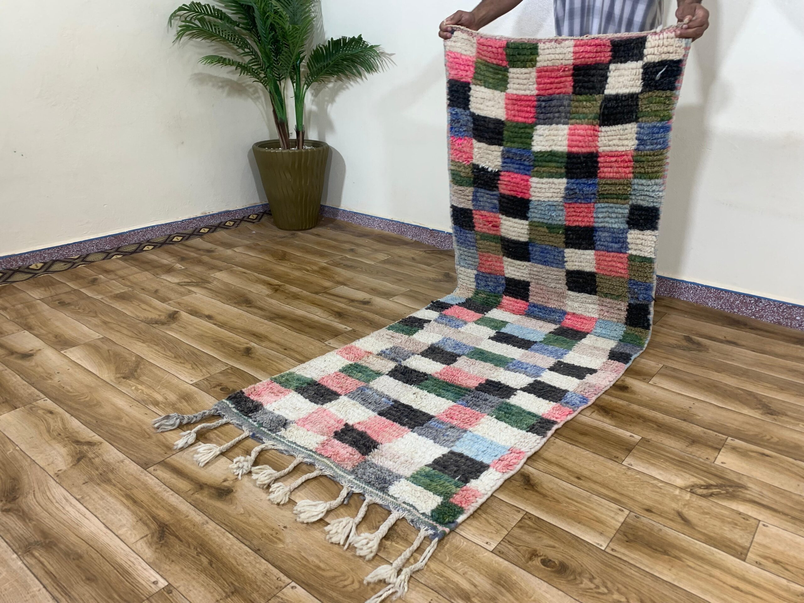 Handwoven Multicolor Striped Textured Rug with Tassels - Image 6