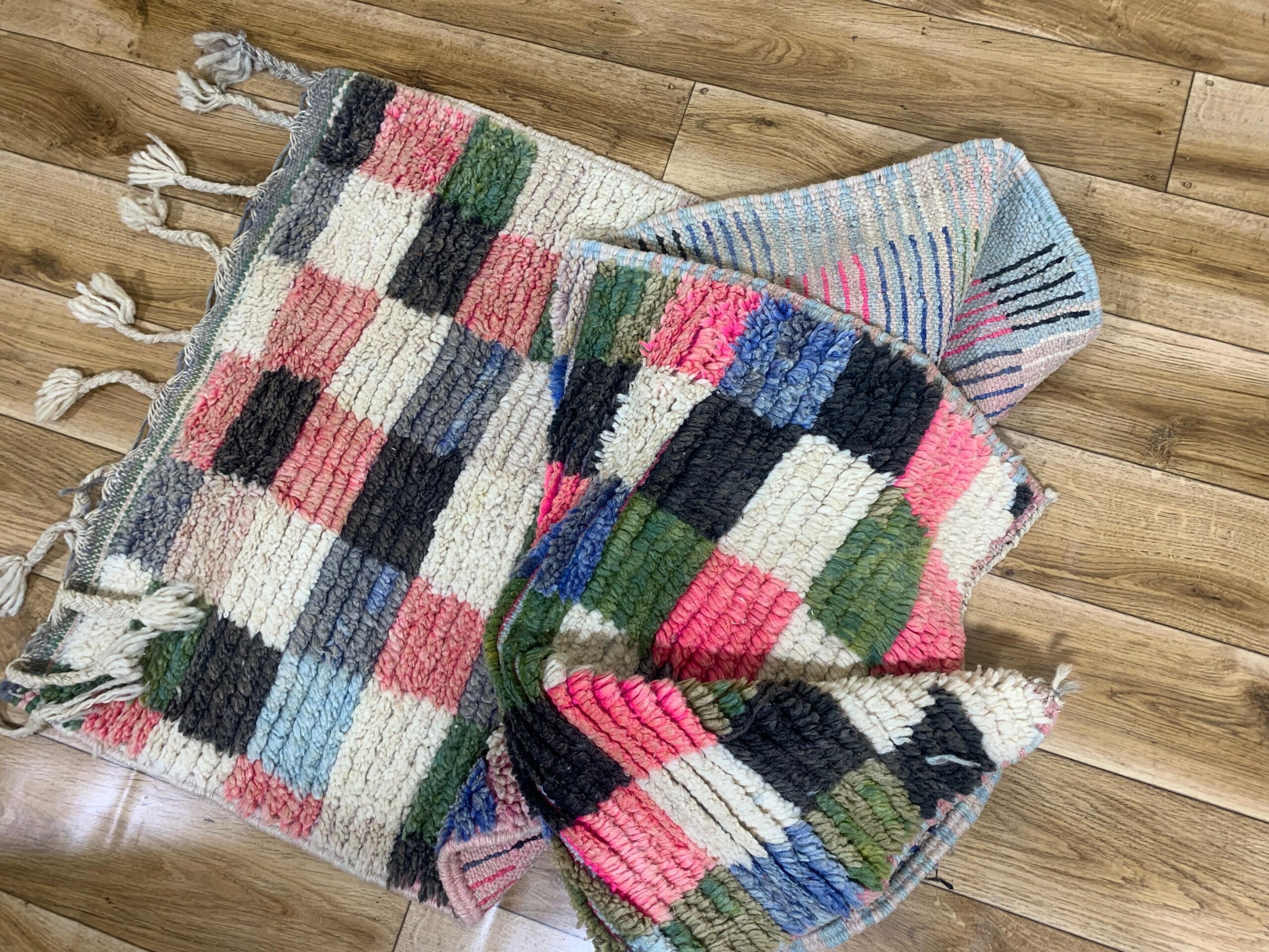 Handwoven Multicolor Striped Textured Rug with Tassels - Image 10