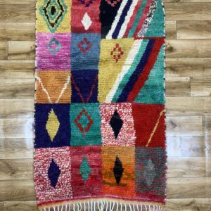 Handwoven Colorful Patchwork Wool Rug with Fringe
