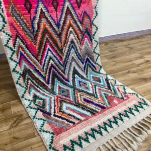 Multicolor Zigzag Handwoven Style Rug with Fringe