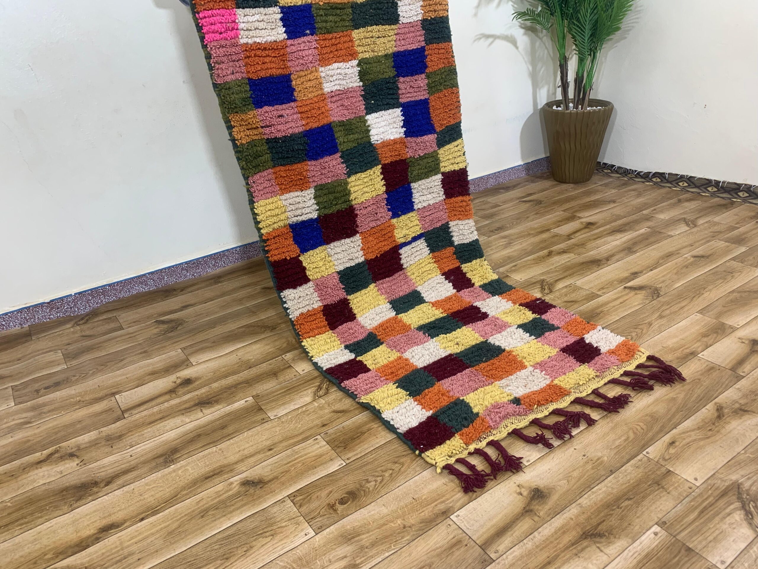 Multicolor Patchwork Handwoven Runner Rug with Fringe - Image 2