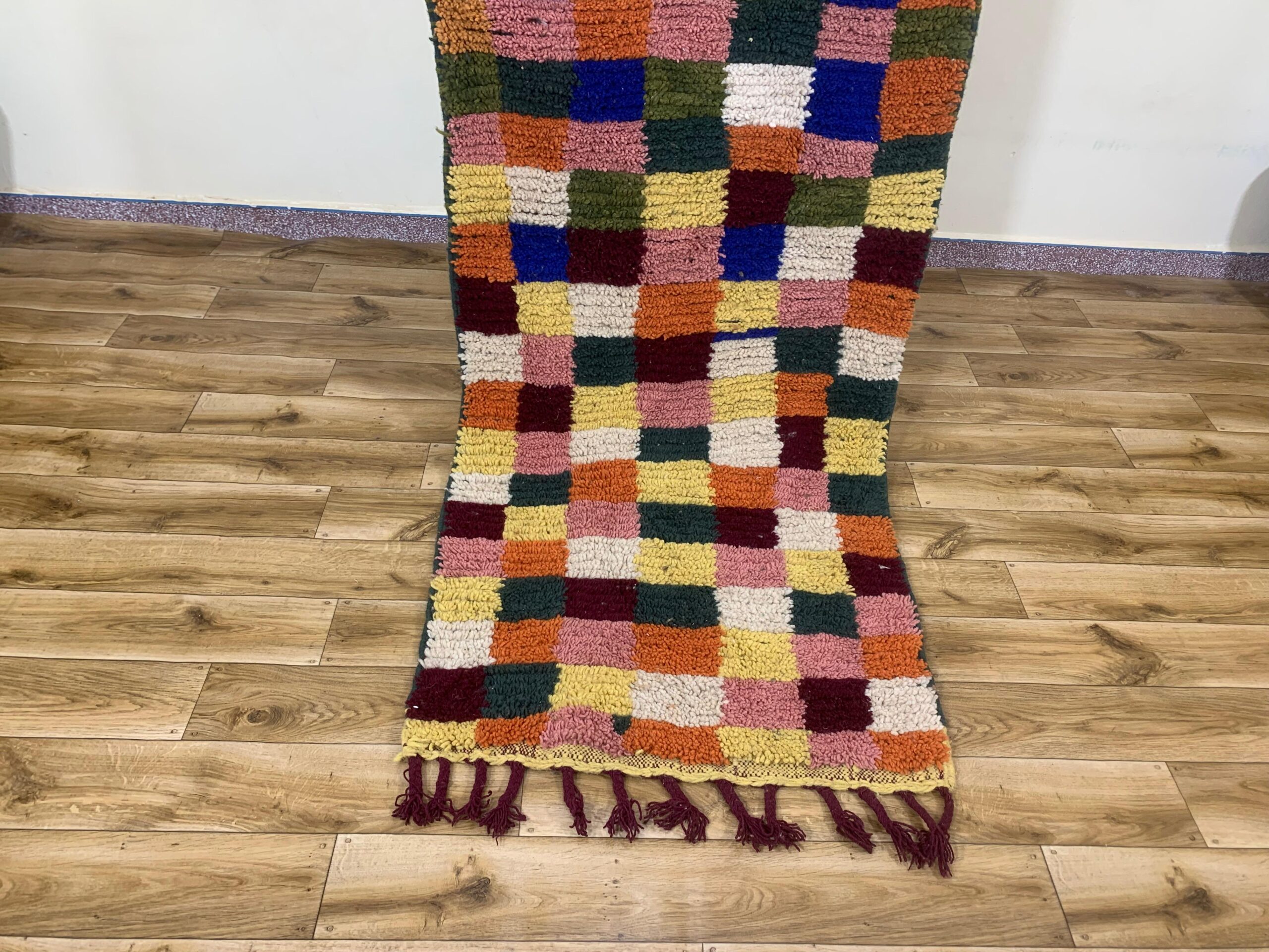 Multicolor Patchwork Handwoven Runner Rug with Fringe - Image 6