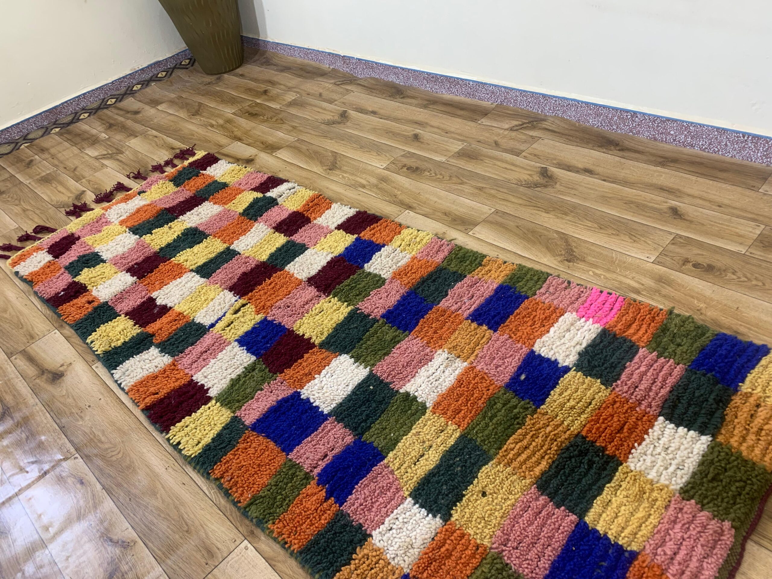 Multicolor Patchwork Handwoven Runner Rug with Fringe - Image 7