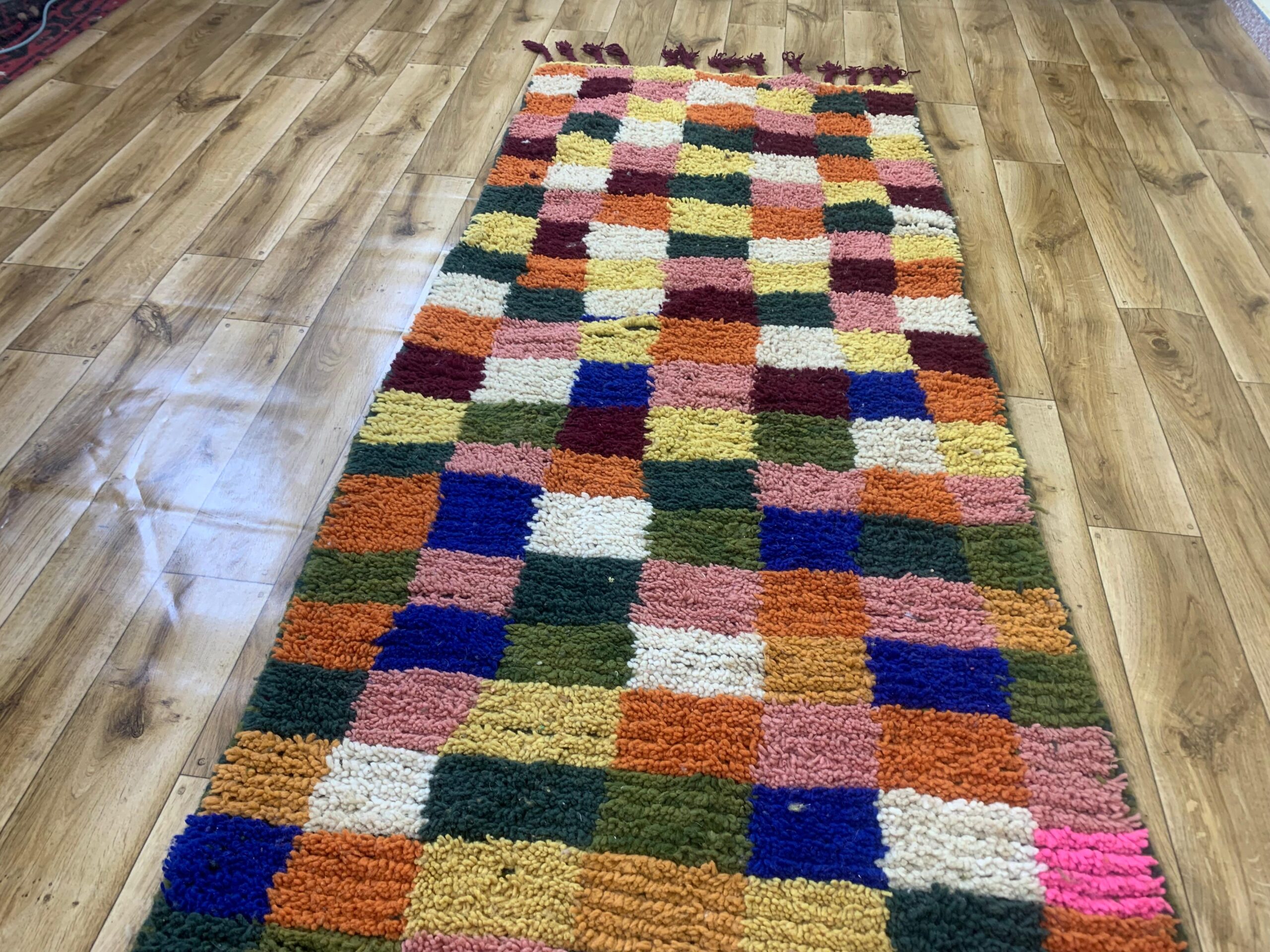 Multicolor Patchwork Handwoven Runner Rug with Fringe - Image 8
