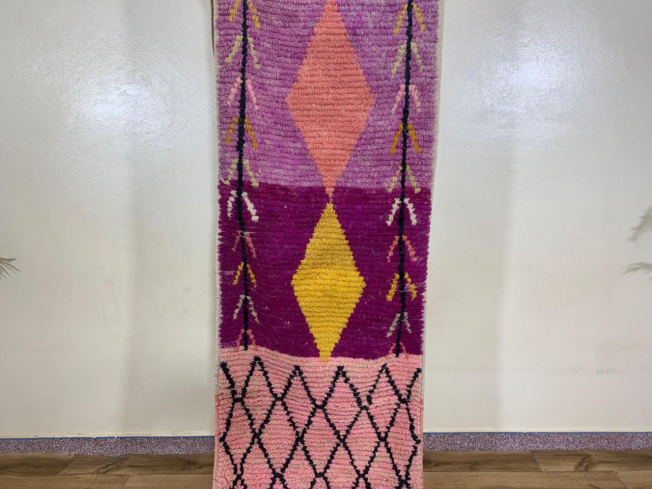 Geometric Pink & Purple Runner Rug with Diamond Pattern