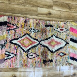 Multicolor Geometric Shag Rug Runner with Diamond Pattern