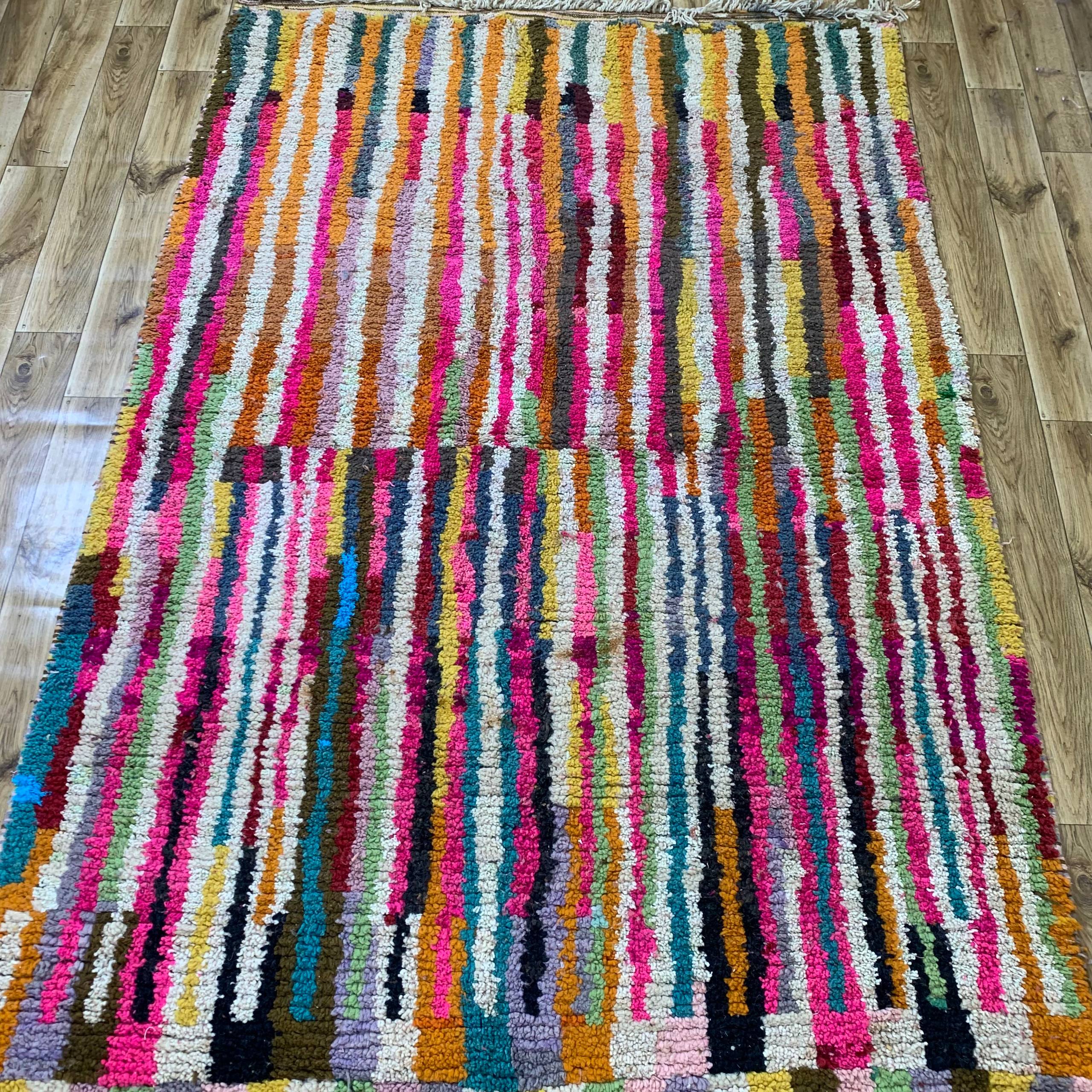 Multicolor Striped Shaggy Handwoven Rug
