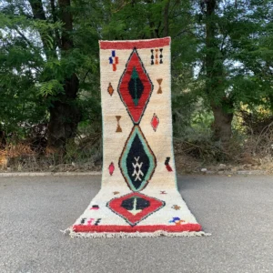 Handwoven Wool Runner Rug with Geometric Diamond Motifs