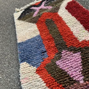 Colorful Handwoven Moroccan Wool Rug with Abstract Geometric Design