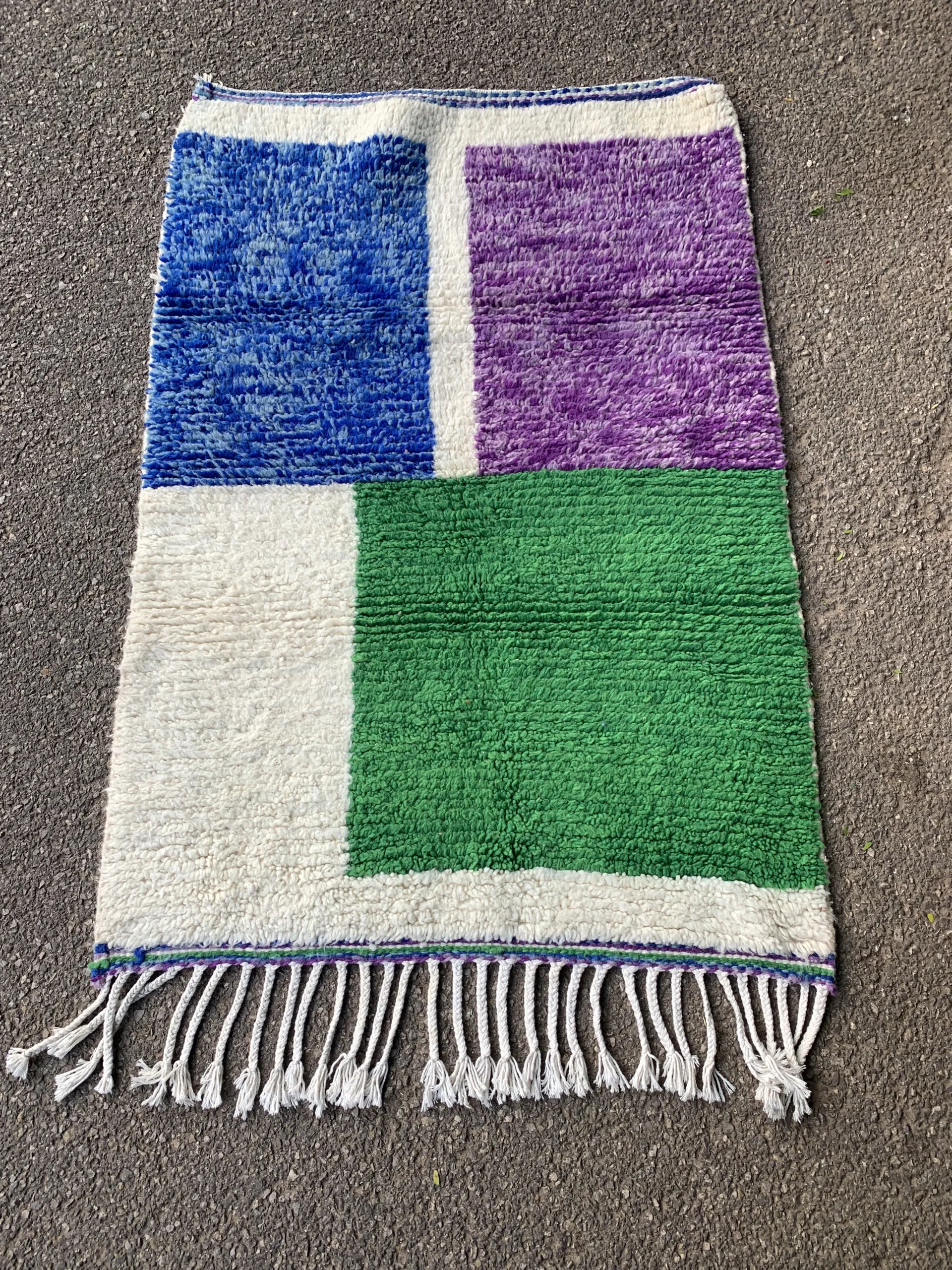 Color Block Handwoven-Style Wool Rug with Fringe