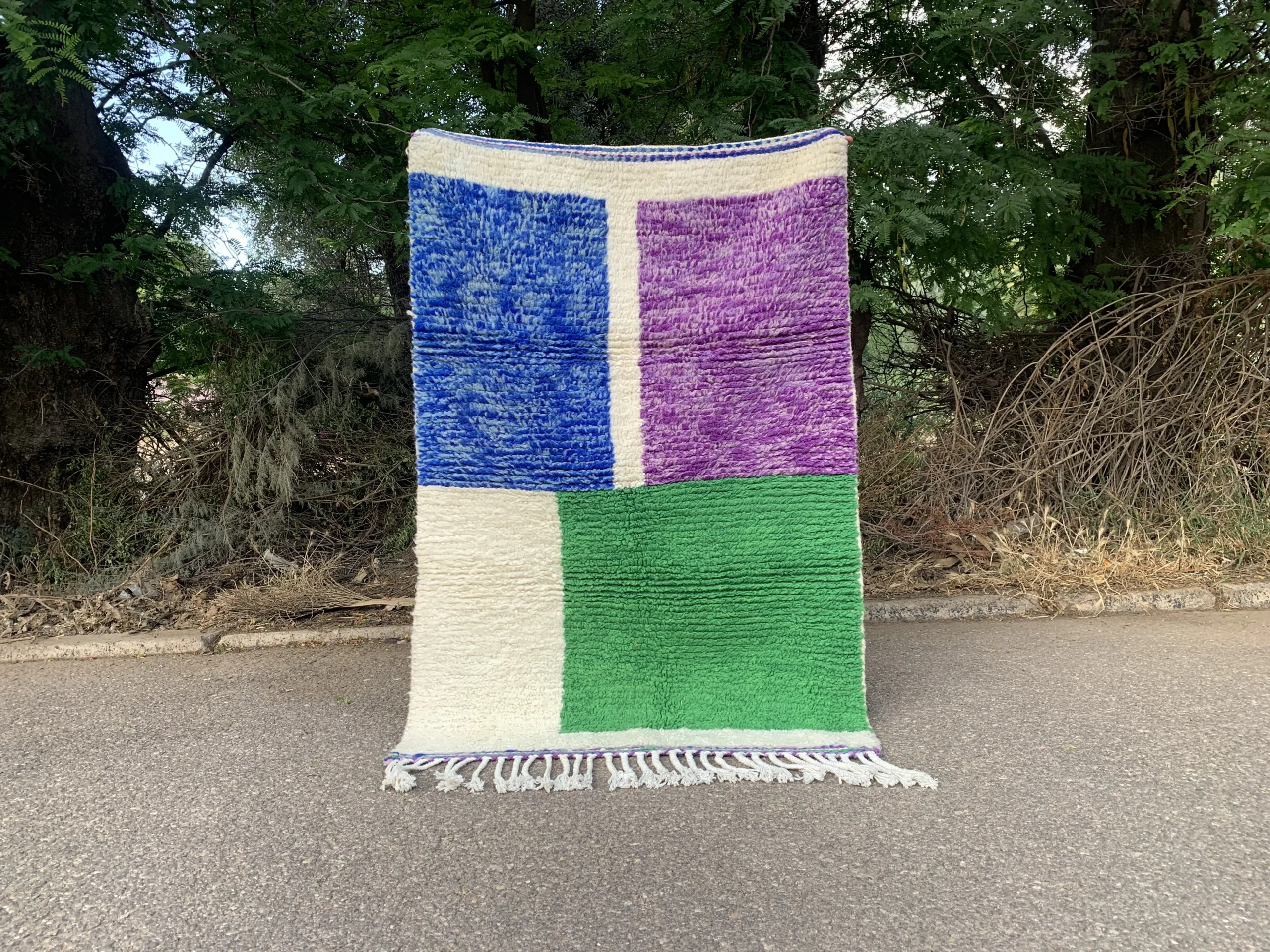 Color Block Handwoven-Style Wool Rug with Fringe - Image 2