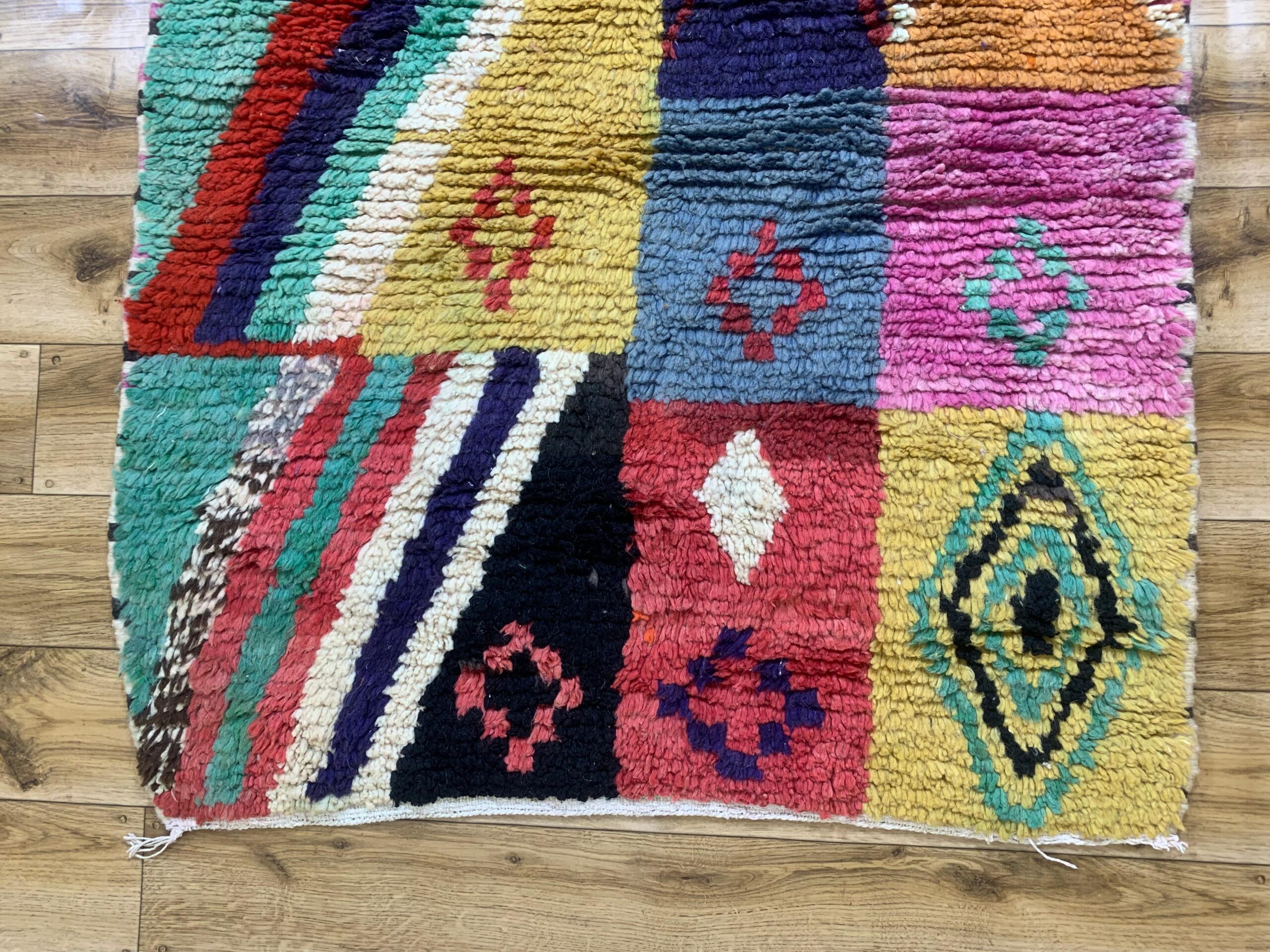 Multicolor Patchwork Geometric Shag Rug with Fringe - Image 11