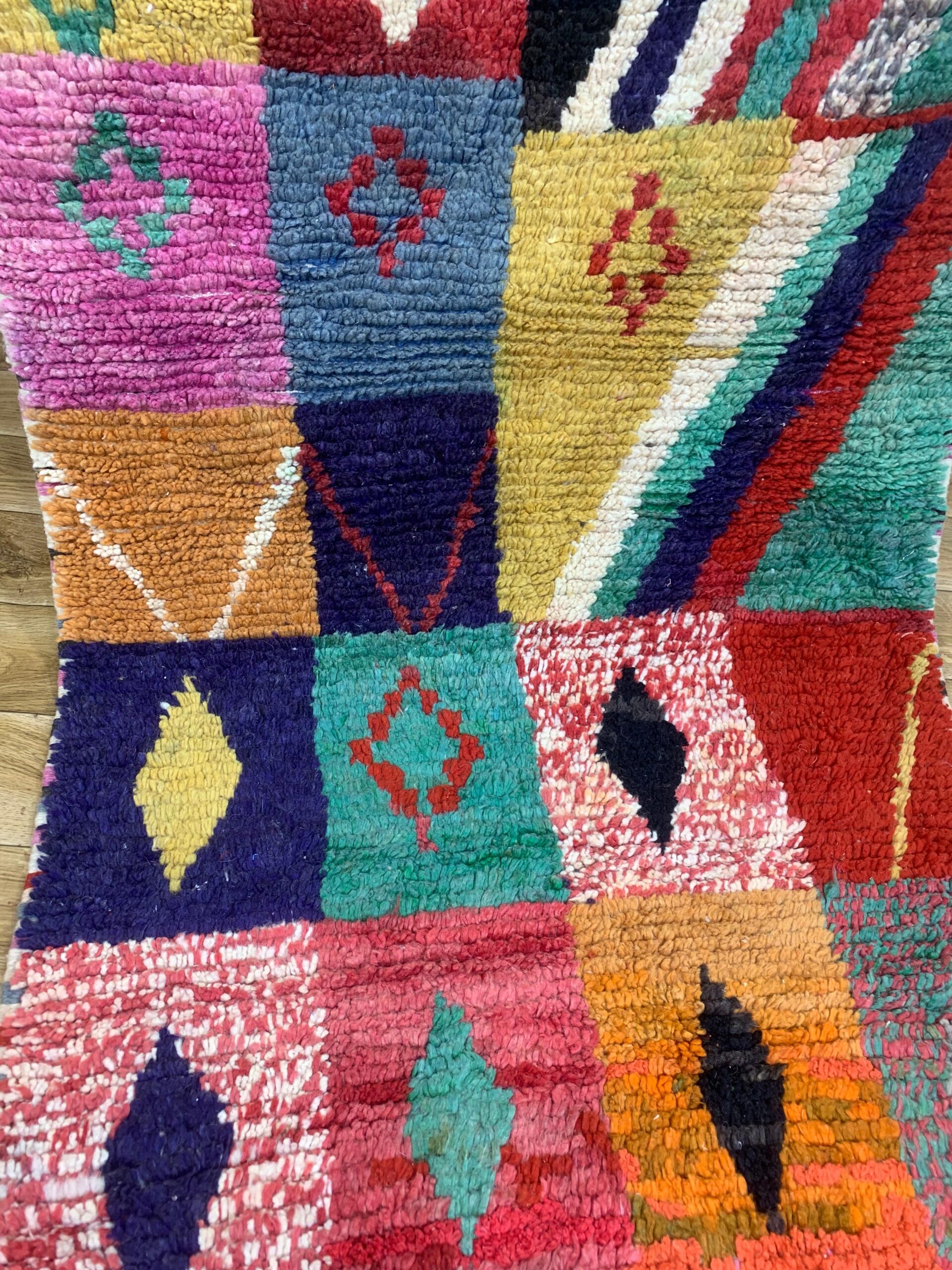 Multicolor Patchwork Geometric Shag Rug with Fringe - Image 12