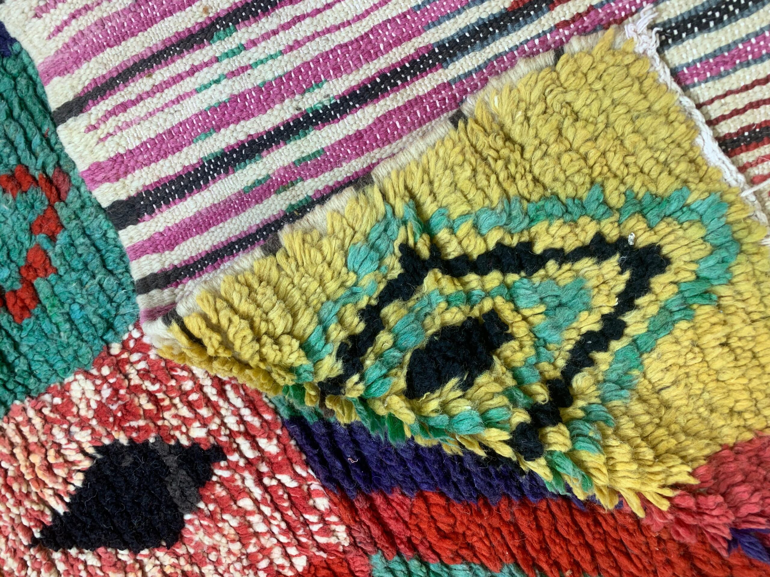 Multicolor Patchwork Geometric Shag Rug with Fringe - Image 7