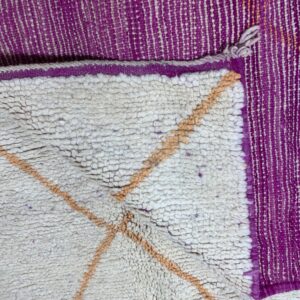 Handwoven Wool Rug in Cream with Purple Border and Geometric Lines