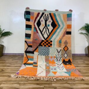 Handwoven Multicolor Geometric Wool Rug with Fringe
