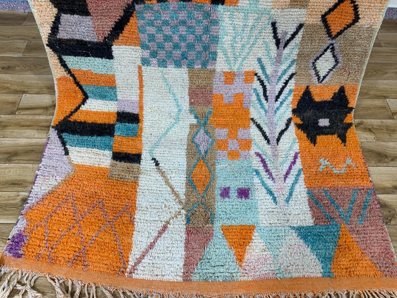 Handwoven Multicolor Geometric Wool Rug with Fringe - Image 4