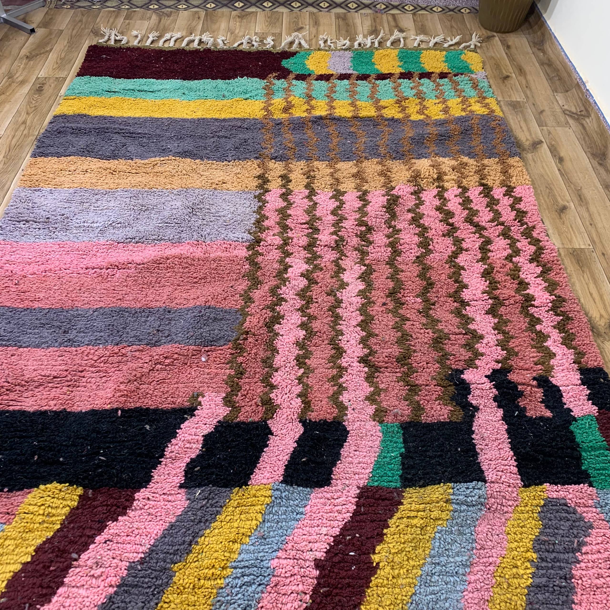 Multicolor Abstract Shaggy Area Rug with Fringe
